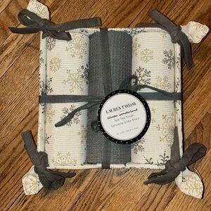 Cream and Gray Rustic Snowflake Holiday Tea Towel Set